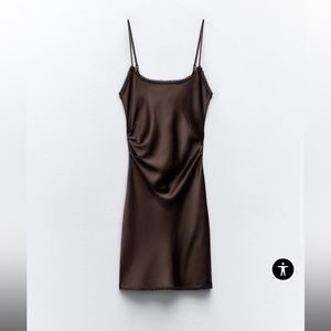NWT Zara Chocolate Brown Satin Slip Dress (L)